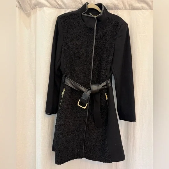 Vince Camuto Black Teddy Jacket with Belt - Picture 2 of 4
